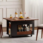 JVNOXK Tavolino da caffè/tavolino laterale moderno multi-funzione da 70 cm con piano pieghevole e rotelle, contenitore multi-livello, Nero e Noce