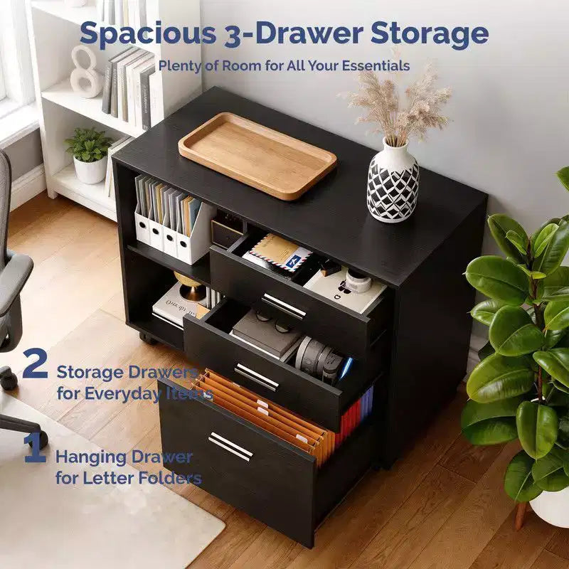 Karl Home31.5In. W 3-Drawer Wooden File Cabinet with Flat Side Table