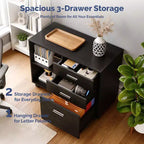 Karl Home31.5In. W 3-Drawer Wooden File Cabinet with Flat Side Table