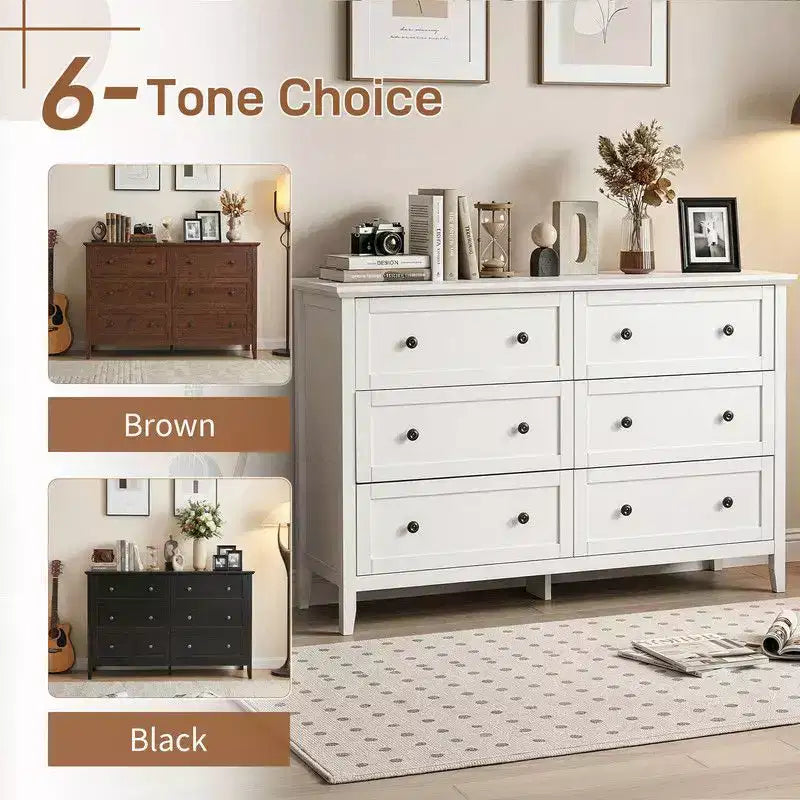 Karl Home 47 Inch Six Drawer Cabinet with Double Row Dual Handles Frame Design Melamine Finish