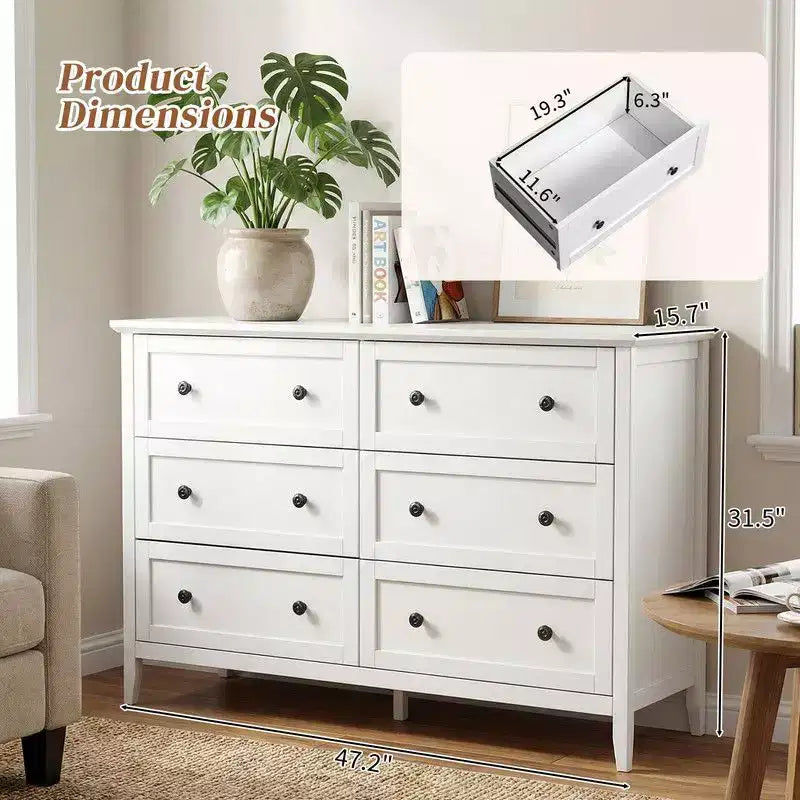 Karl Home 47 Inch Six Drawer Cabinet with Double Row Dual Handles Frame Design Melamine Finish
