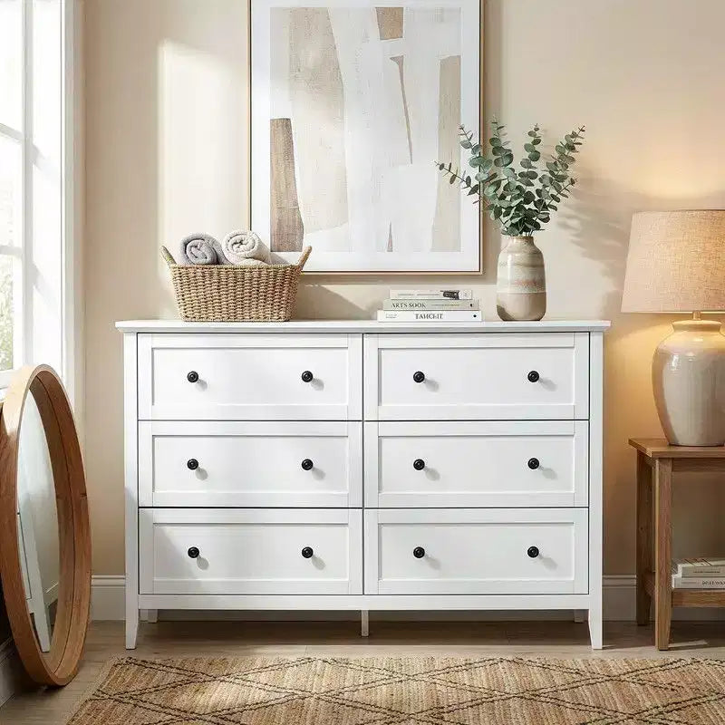 Karl Home 47 Inch Six Drawer Cabinet with Double Row Dual Handles Frame Design Melamine Finish