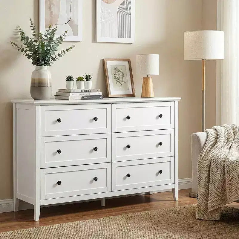 Karl Home 47 Inch Six Drawer Cabinet with Double Row Dual Handles Frame Design Melamine Finish