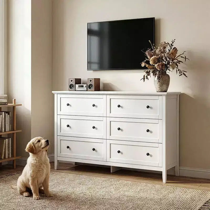 Karl Home 47 Inch Six Drawer Cabinet with Double Row Dual Handles Frame Design Melamine Finish