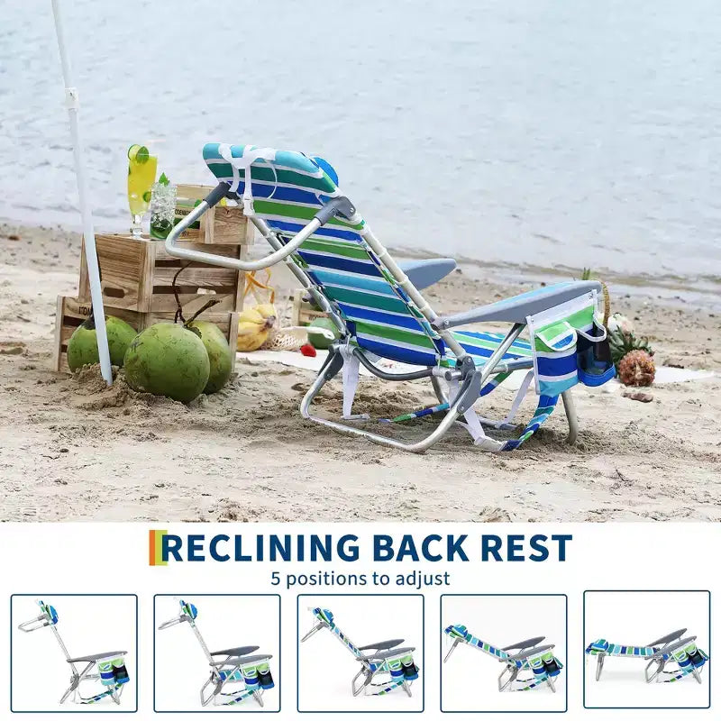 Lightweight 2 Pack Suspension Beach Backpack Chairs, 5-Position Adjustable Lay-Flat Seat, Cup Holder & Phone Pocket, Portable Camping Patio Furniture