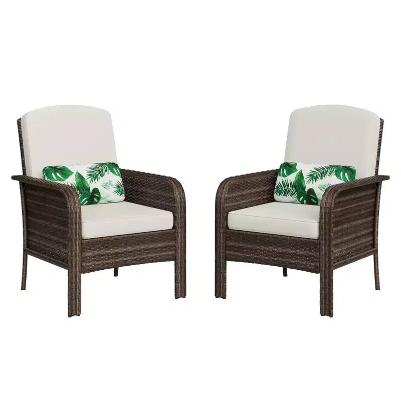 Outdoor Wicker Chairs Set of 2, High-Back Patio Conversation Chairs with 3.1 Cushions for Porch, Deck and Backyard