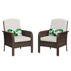 Outdoor Wicker Chairs Set of 2, High-Back Patio Conversation Chairs with 3.1 Cushions for Porch, Deck and Backyard