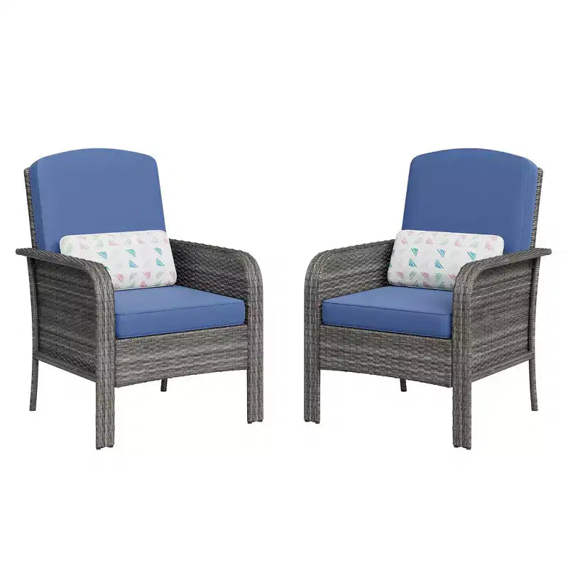 Set di 2 sedie da esterno in vimini, sedie da conversazione da patio con schienale alto e cuscini da 3,1 pollici per portico, terrazza e cortile