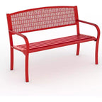 50 Weather-Resistant Metal Garden Bench, Outdoor Steel Patio Seating w/ Curved Backrest & Decorative Pattern for Porch, Yard, Park & Deck