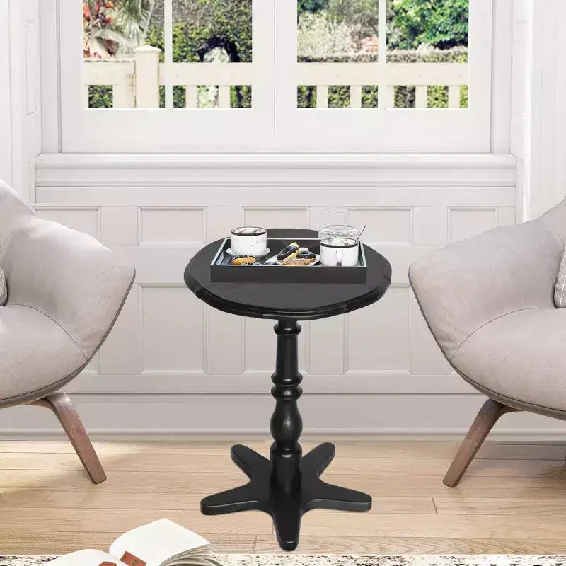 15.75 Inch Black Vintage Round End Table, Wooden Pedestal Side Coffee Table Accent Nightstand for Living Room Bedroom Entryway
