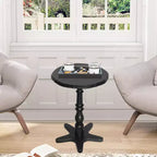 15.75 Inch Black Vintage Round End Table, Wooden Pedestal Side Coffee Table Accent Nightstand for Living Room Bedroom Entryway
