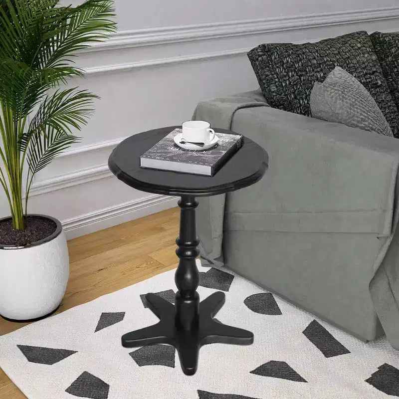 15.75 Inch Black Vintage Round End Table, Wooden Pedestal Side Coffee Table Accent Nightstand for Living Room Bedroom Entryway