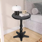 15.75 Inch Black Vintage Round End Table, Wooden Pedestal Side Coffee Table Accent Nightstand for Living Room Bedroom Entryway