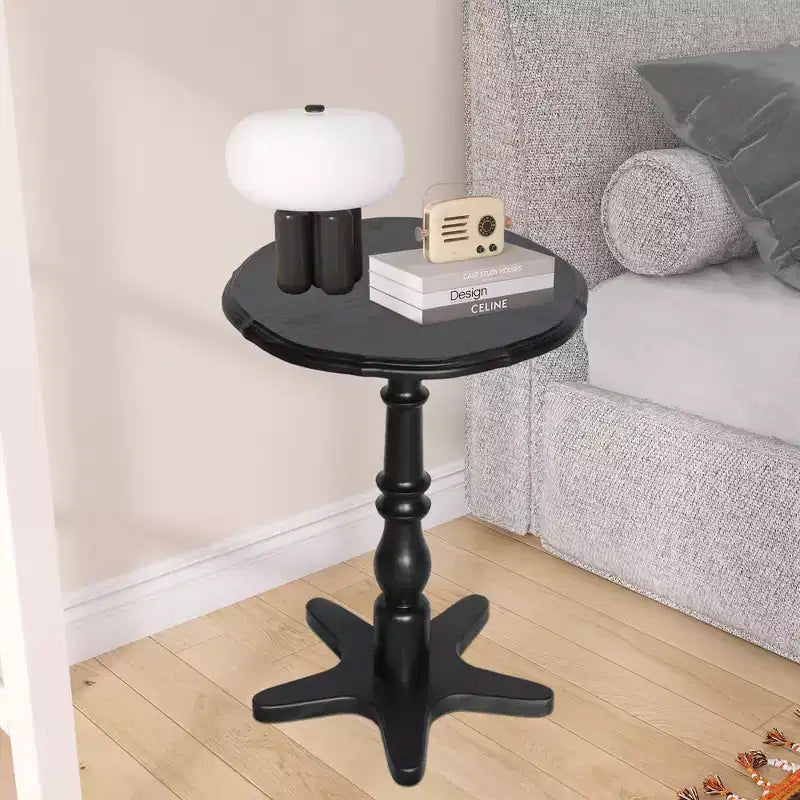 15.75 Inch Black Vintage Round End Table, Wooden Pedestal Side Coffee Table Accent Nightstand for Living Room Bedroom Entryway