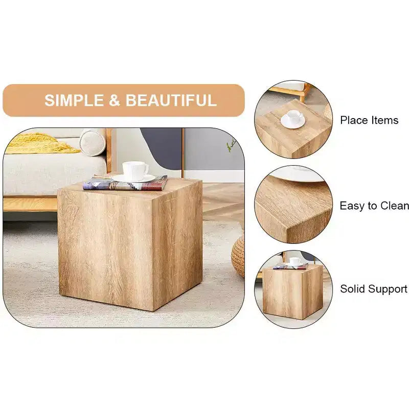 15.7 Light Wood Color MDF Coffee Table, Smooth Texture Minimalist Square No-Assembly Accent Table for Living Room