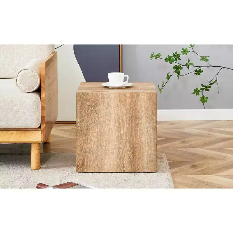 15.7 Light Wood Color MDF Coffee Table, Smooth Texture Minimalist Square No-Assembly Accent Table for Living Room