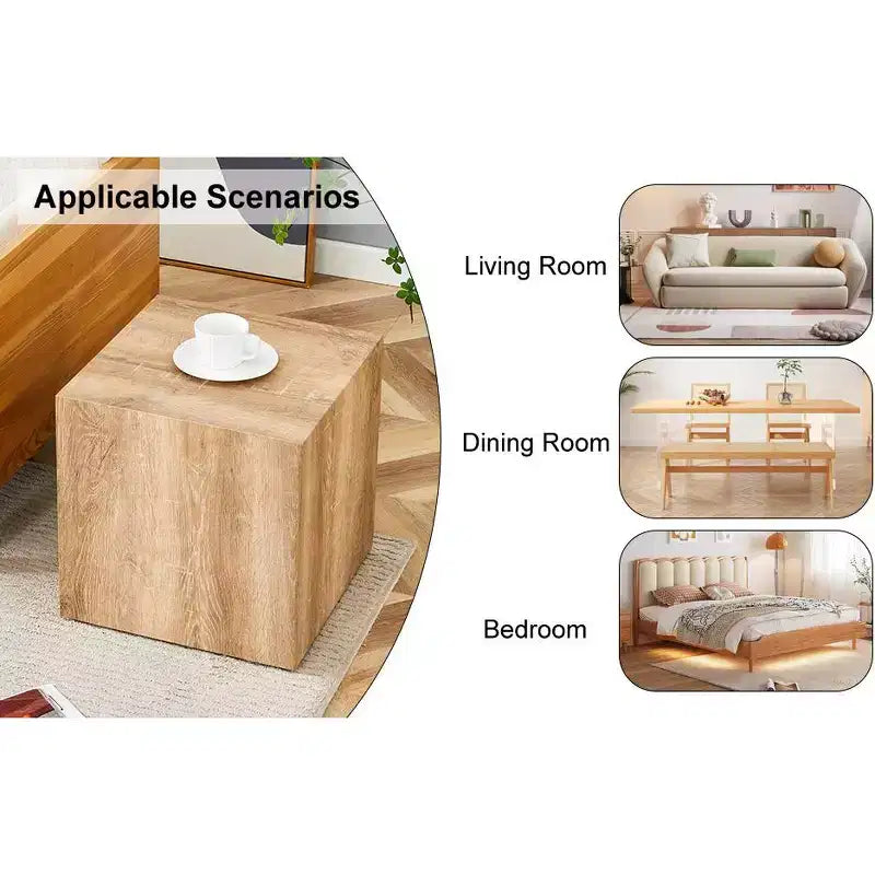 15.7 Light Wood Color MDF Coffee Table, Smooth Texture Minimalist Square No-Assembly Accent Table for Living Room