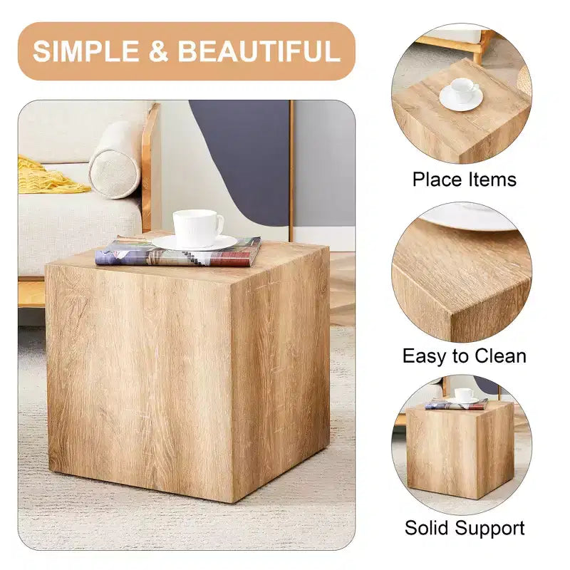 15.7 Light Wood Color MDF Coffee Table, Smooth Texture Minimalist Square No-Assembly Accent Table for Living Room