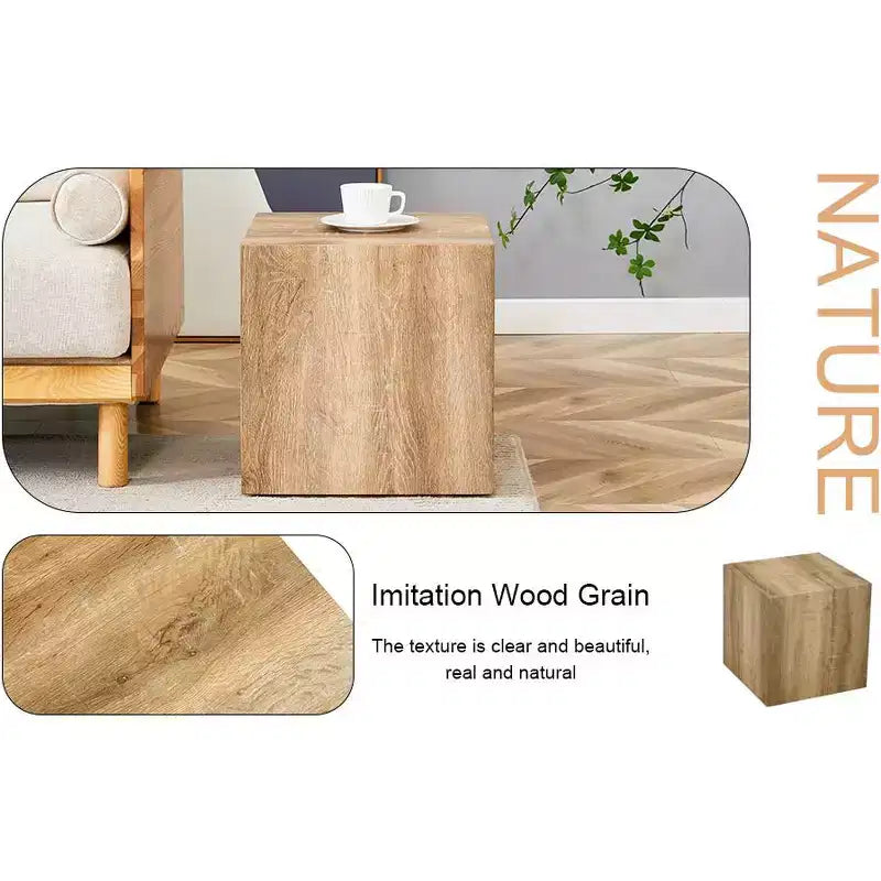 15.7 Light Wood Color MDF Coffee Table, Smooth Texture Minimalist Square No-Assembly Accent Table for Living Room