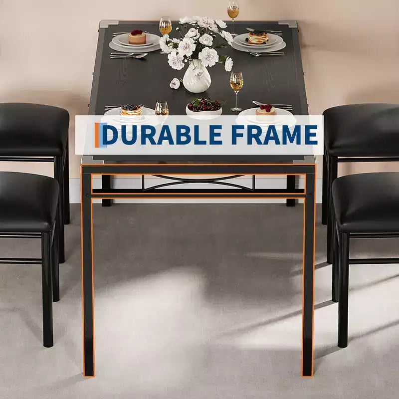 Set Tavolo da Pranzo 4 Sedie Imbottite, Robusta Struttura in Legno, Protezioni Angolari, Perfetto per Appartamento o Sala da Pranzo Piccola