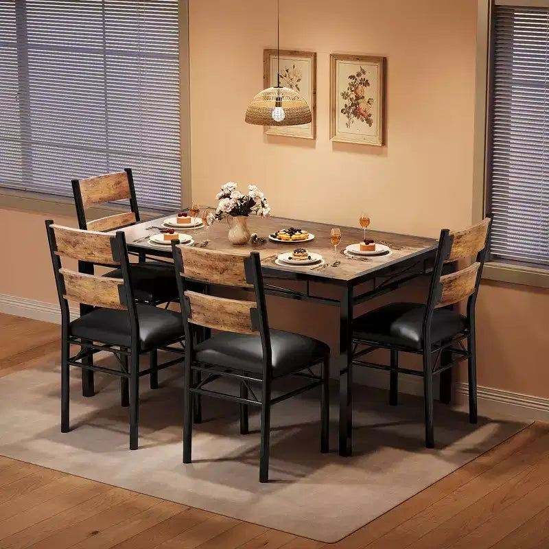 Set Tavolo da Pranzo 4 Sedie Imbottite, Robusta Struttura in Legno, Protezioni Angolari, Perfetto per Appartamento o Sala da Pranzo Piccola
