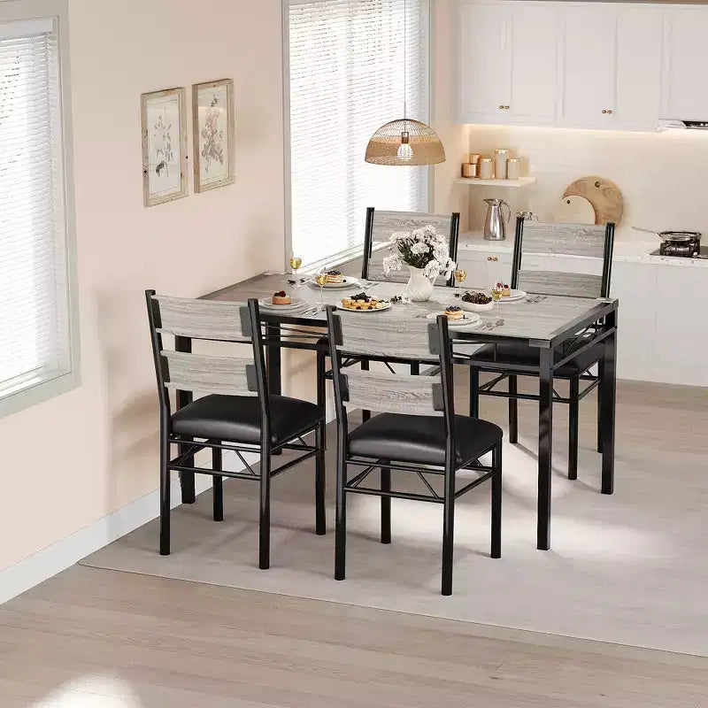 Set Tavolo da Pranzo 4 Sedie Imbottite, Robusta Struttura in Legno, Protezioni Angolari, Perfetto per Appartamento o Sala da Pranzo Piccola