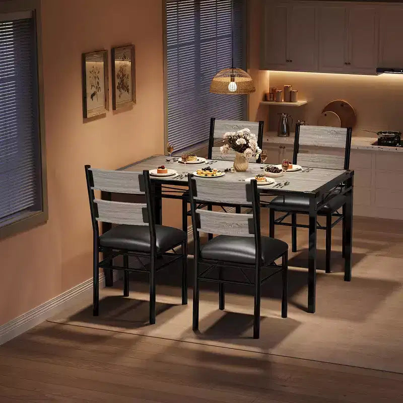 Set Tavolo da Pranzo 4 Sedie Imbottite, Robusta Struttura in Legno, Protezioni Angolari, Perfetto per Appartamento o Sala da Pranzo Piccola