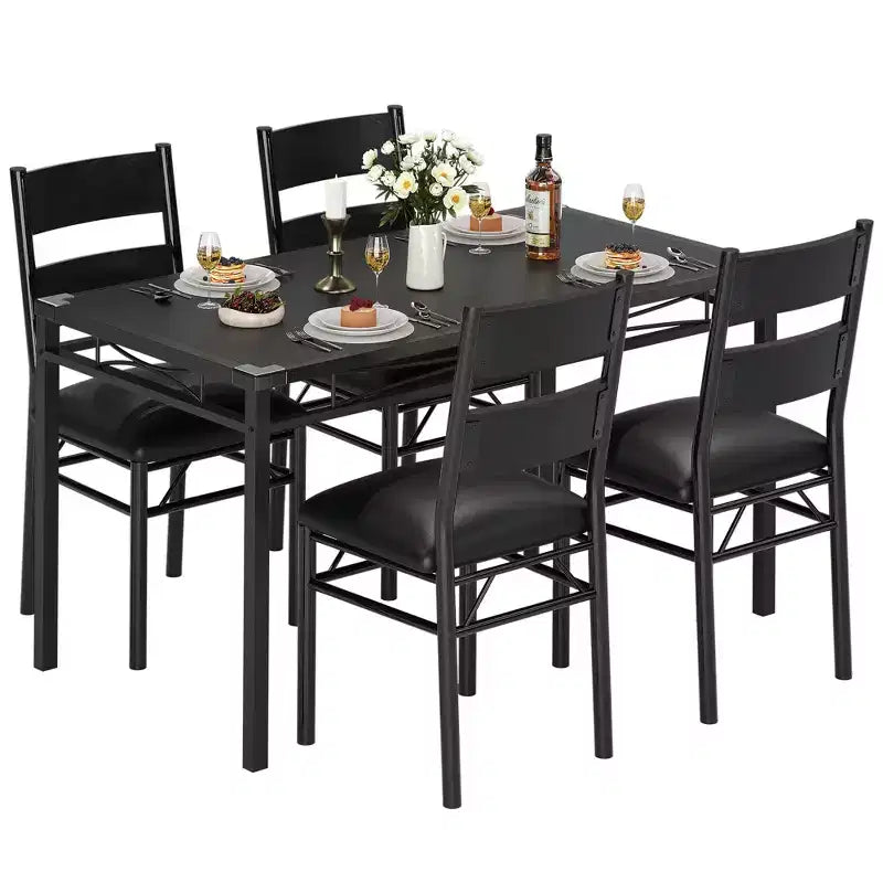 Set Tavolo da Pranzo 4 Sedie Imbottite, Robusta Struttura in Legno, Protezioni Angolari, Perfetto per Appartamento o Sala da Pranzo Piccola