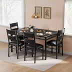 Set Tavolo da Pranzo 4 Sedie Imbottite, Robusta Struttura in Legno, Protezioni Angolari, Perfetto per Appartamento o Sala da Pranzo Piccola