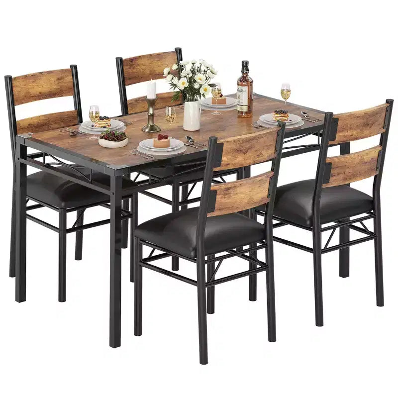 Set Tavolo da Pranzo 4 Sedie Imbottite, Robusta Struttura in Legno, Protezioni Angolari, Perfetto per Appartamento o Sala da Pranzo Piccola