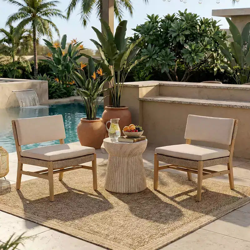 Christopher Knight Home Prakash Modern Patio Acacia Lounge Chair with Cushion and Rope Design (Table Not Included) (Set of 2)