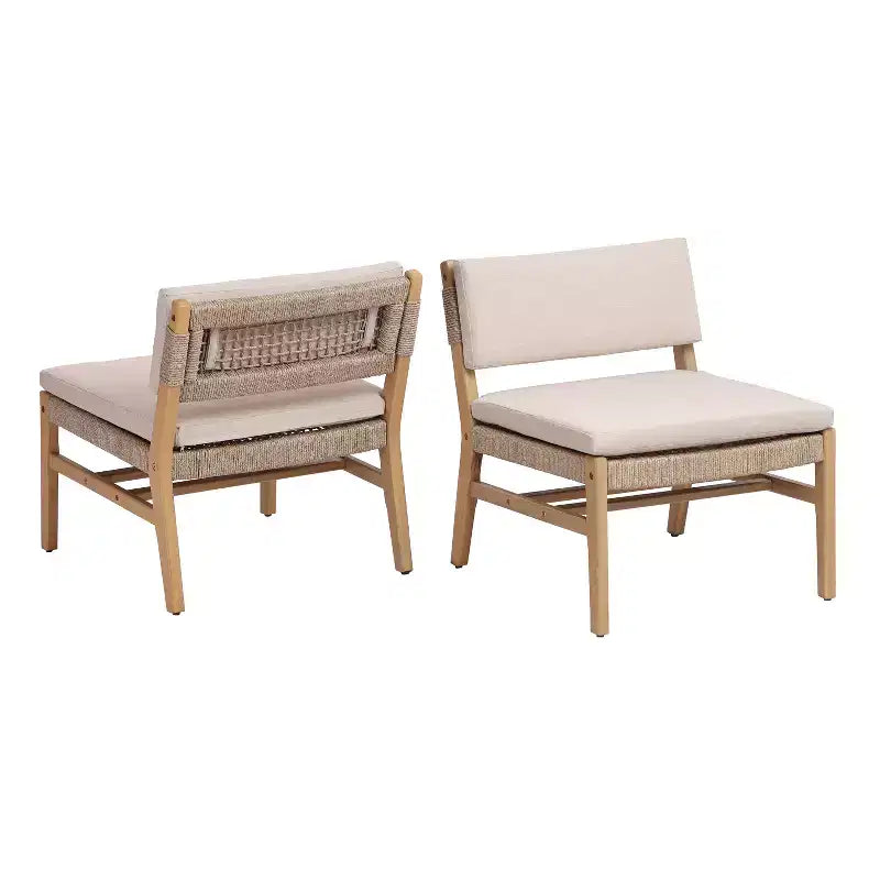 Christopher Knight Home Prakash Modern Patio Acacia Lounge Chair with Cushion and Rope Design (Table Not Included) (Set of 2)