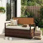 2-Person Outdoor Storage Bench with Cushion, Waterproof PE Rattan Deck Box with Backrest & Armrests, Metal Frame