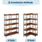 Scaffale angolare a 5 ripiani, libreria industriale a forma di L con ripiani, scaffale angolare autoportante per soggiorno, camera da letto, ufficio domestico