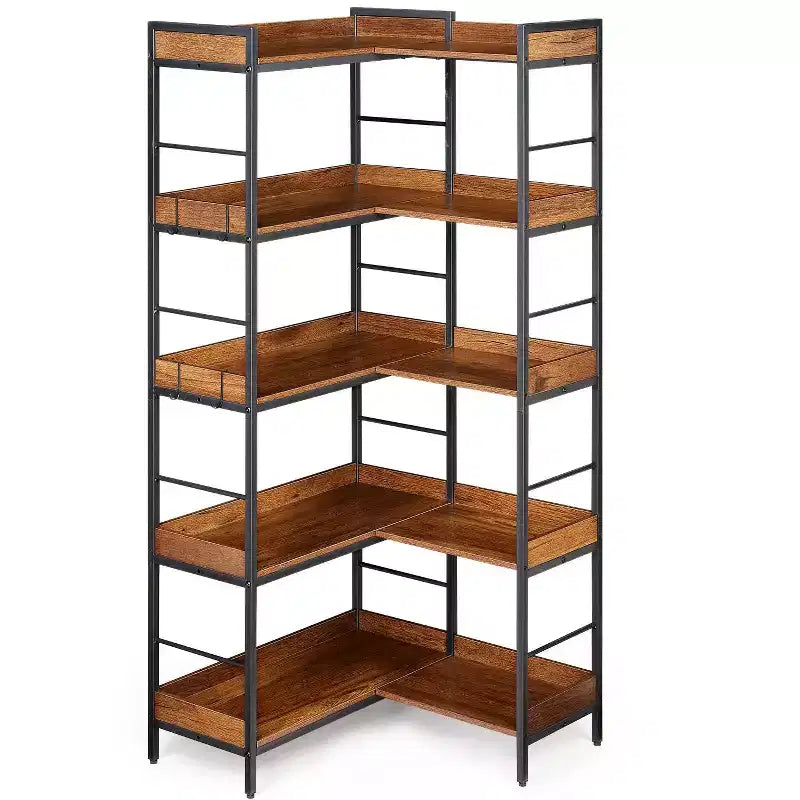 Scaffale angolare a 5 ripiani, libreria industriale a forma di L con ripiani, scaffale angolare autoportante per soggiorno, camera da letto, ufficio domestico