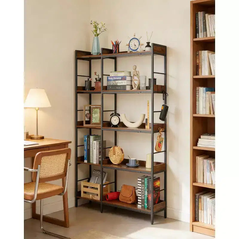 Scaffale angolare a 5 ripiani, libreria industriale a forma di L con ripiani, scaffale angolare autoportante per soggiorno, camera da letto, ufficio domestico