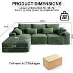 MooxvMoo Divano senza braccioli a L 107.5 con Chaise longue e cuscini decorativi, Divano sezionale modulare in velluto a coste peluche per soggiorno, Verde