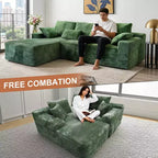 MooxvMoo Divano senza braccioli a L 107.5 con Chaise longue e cuscini decorativi, Divano sezionale modulare in velluto a coste peluche per soggiorno, Verde