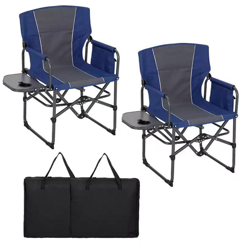 2-Pack Oversized Folding Director's Chairs, Heavy Duty Portable Camping Chairs with Side Table and Storage Pocket, Supports 400 lbs