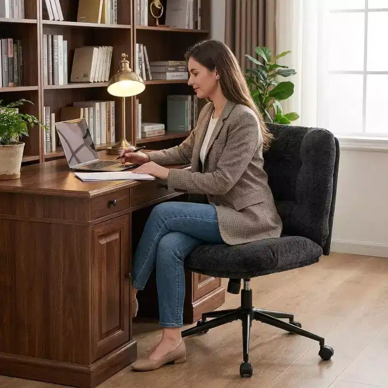 Sedia da ufficio girevole a 360°, sedia da scrivania senza braccioli con ampio cuscino doppio, regolabile in altezza per ufficio, camera da letto e studio