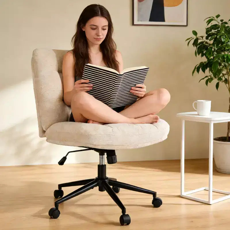 Sedia da ufficio girevole a 360°, sedia da scrivania senza braccioli con ampio cuscino doppio, regolabile in altezza per ufficio, camera da letto e studio
