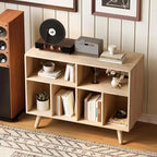 39.5 In Modern Record Player Stand with Charging Station, Engineered Wood Turntable Cabinet Holds 350+ Vinyl Albums, for Living Room, Bedroom, Office