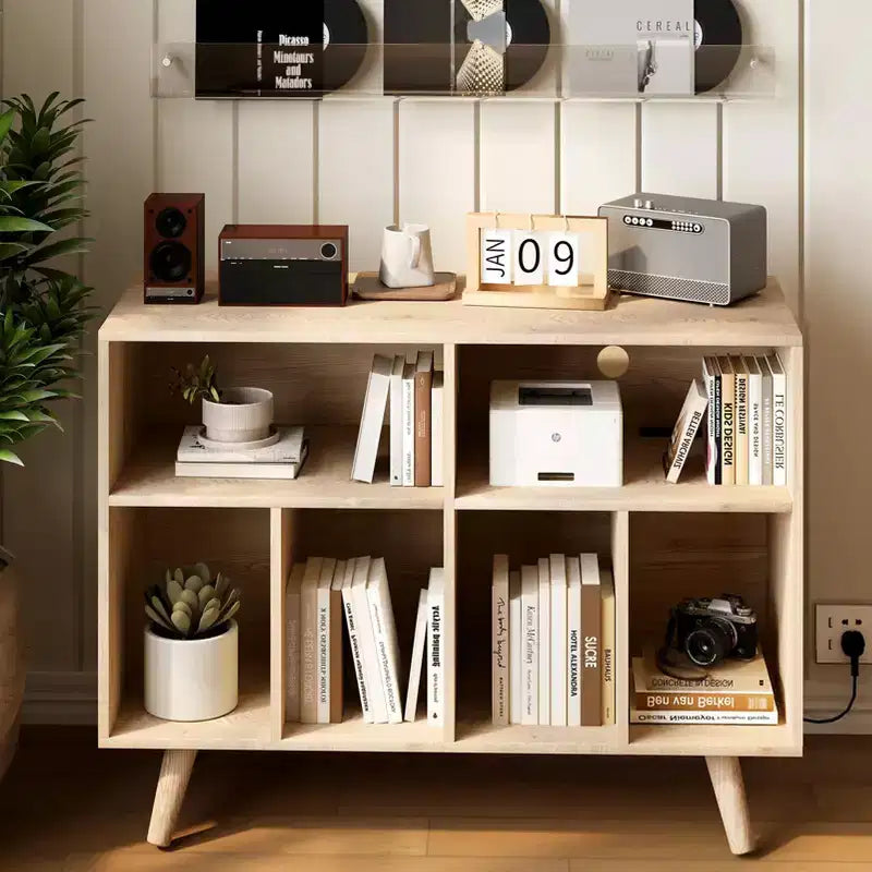 39.5 In Modern Record Player Stand with Charging Station, Engineered Wood Turntable Cabinet Holds 350+ Vinyl Albums, for Living Room, Bedroom, Office