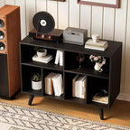 39.5 In Modern Record Player Stand with Charging Station, Engineered Wood Turntable Cabinet Holds 350+ Vinyl Albums, for Living Room, Bedroom, Office