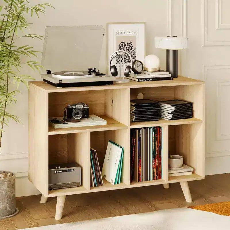 Supporto moderno per giradischi da 39,5 pollici con stazione di ricarica, mobiletto per giradischi in legno multistrato, può contenere oltre 350 album in vinile, per soggiorno, camera da letto, ufficio
