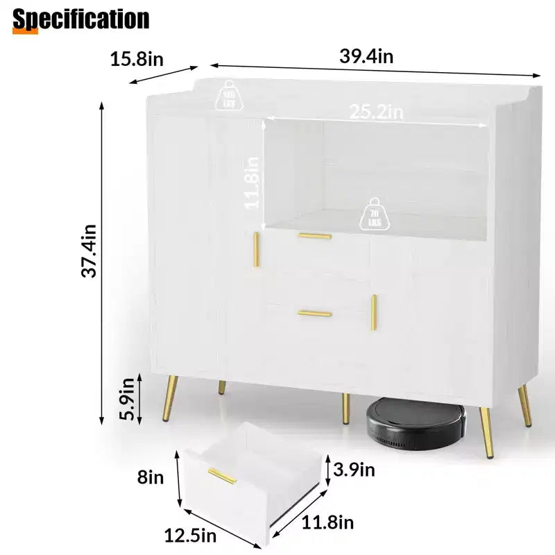 Set of 2 Modern Buffet Cabinet with Drawers, 40 Sideboard Storage with Shelves & Doors for Kitchen Dining Room