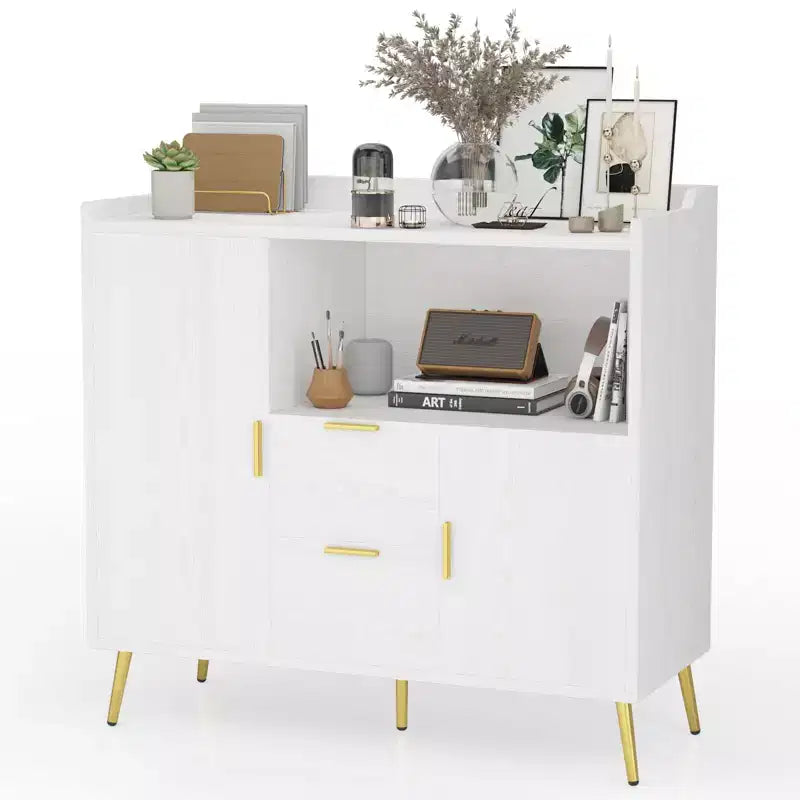 Set of 2 Modern Buffet Cabinet with Drawers, 40 Sideboard Storage with Shelves & Doors for Kitchen Dining Room