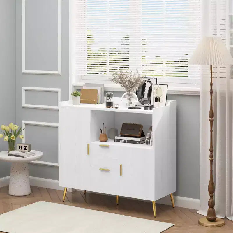 Set of 2 Modern Buffet Cabinet with Drawers, 40 Sideboard Storage with Shelves & Doors for Kitchen Dining Room