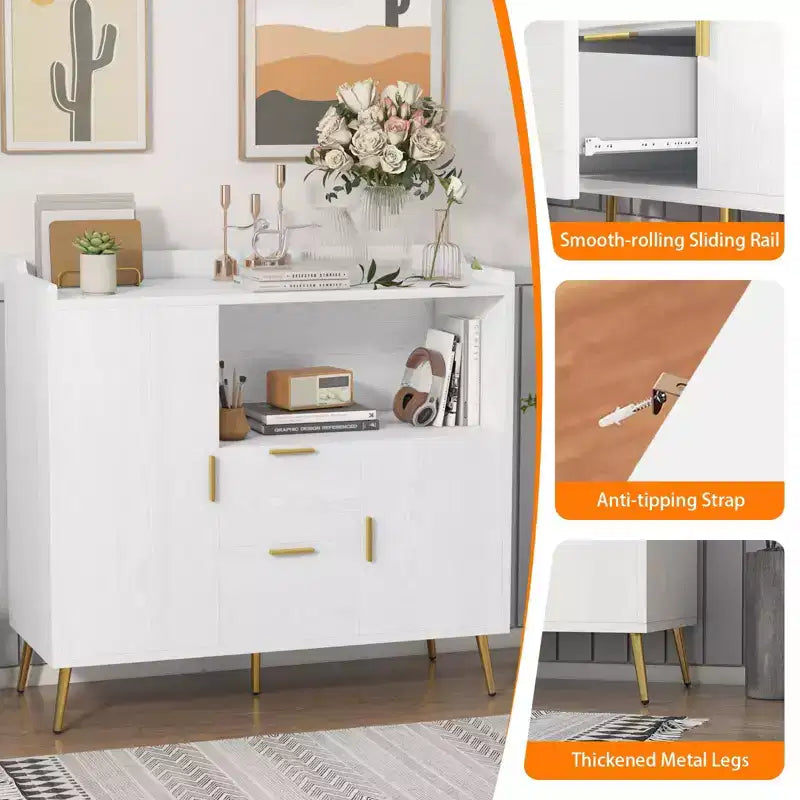 Set of 2 Modern Buffet Cabinet with Drawers, 40 Sideboard Storage with Shelves & Doors for Kitchen Dining Room