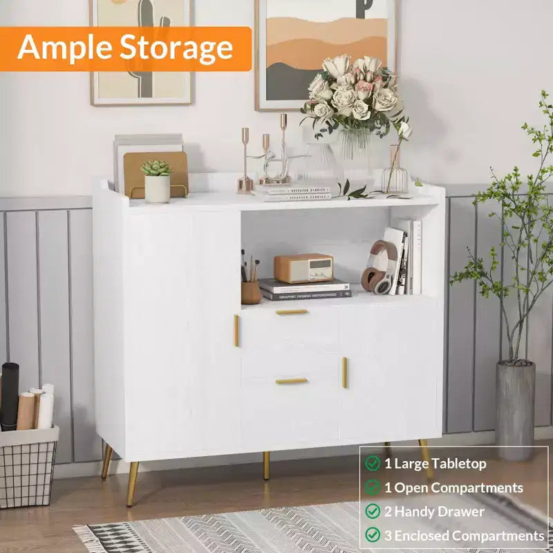 Set of 2 Modern Buffet Cabinet with Drawers, 40 Sideboard Storage with Shelves & Doors for Kitchen Dining Room